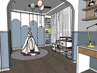 儿童房、<em>儿童床</em>、组合床、玩具，帐篷su草图模型下载