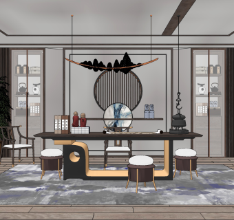 新中式书房,su草图模型下载