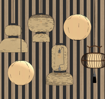 新中式灯笼吊灯su草图模型下载