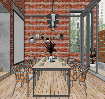 工业风阳光房餐厅,su草图模型下载
