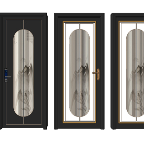 新中式密码门厨卫门，推拉门，玻璃门su草图模型下载