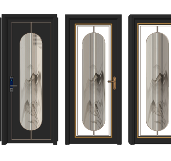 新中式密码门厨卫门，推拉门，玻璃门su草图模型下载