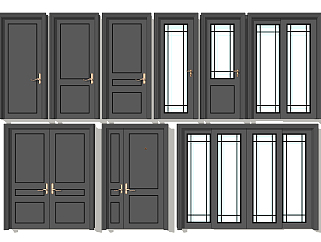 现代简欧式单开门双开门子母门，玻璃门组合su草图模型下载