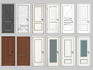 现代简欧式房门单开门，玻璃门组合su草图模型下载