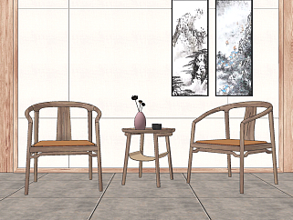 新中式休闲椅，圈椅su草图模型下载
