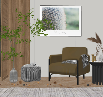 现代布艺休闲椅边几su草图模型下载