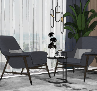 现代布艺休闲椅角几,地毯,摆件su草图模型下载