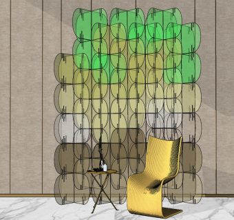 现代休闲椅边几玻璃屏风su草图模型下载