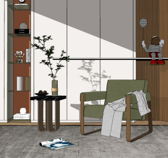 现代布艺休闲椅边几,摆件su草图模型下载