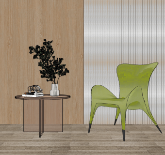 现代绒布休闲椅边几,花瓶摆件su草图模型下载