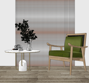 现代布艺休闲椅边几,花瓶摆件su草图模型下载