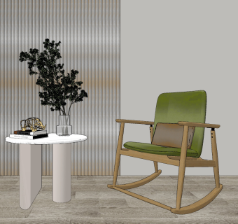 现代布艺休闲椅边几,花瓶摆件su草图模型下载