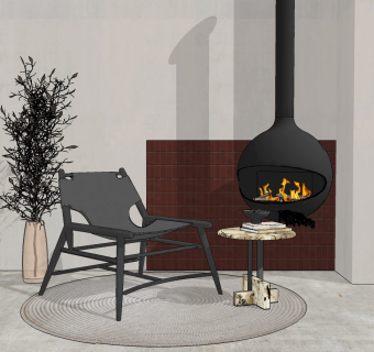 现代皮革休闲椅边几,花瓶摆件su草图模型下载