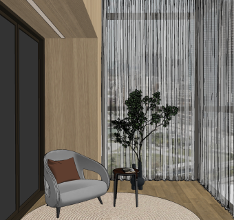 现代布艺休闲椅边几,su草图模型下载