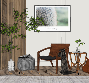 北欧原木休闲椅,su草图模型下载