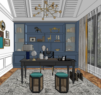 美式欧式书房,su草图模型下载