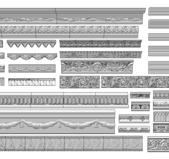 欧式法式中式石膏雕花线条，护墙板角花su草图模型下载