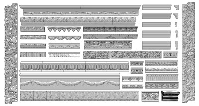 欧式法式中式石膏雕花线条，护墙板角花su草图模型下载