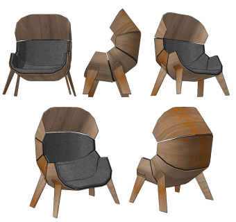 现代原木布艺休闲椅su草图模型下载