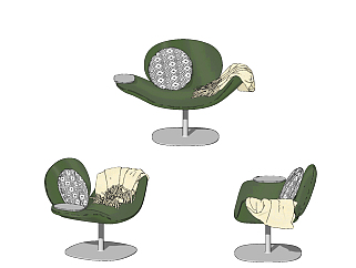 现代布艺休闲椅，办公椅su草图模型下载