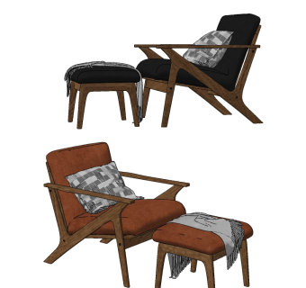 现代皮革休闲椅su草图模型下载