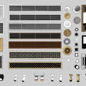 现代空调风口，明装筒灯射灯，换气扇，暖风机浴霸，烟感喷淋su草图模型下载