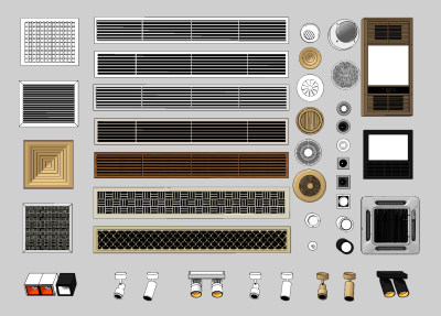 现代空调风口，明装筒灯射灯，换气扇，暖风机浴霸，烟感喷淋su草图模型下载