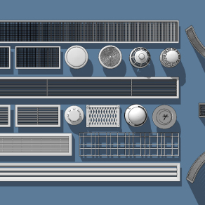 现代空调排风口，烟感圆形风口su草图模型下载