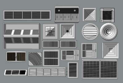 现代方形圆形空调出风口su草图模型下载
