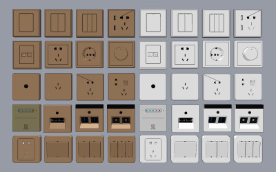现代智能开关插座面板，开关插座组合su草图模型下载
