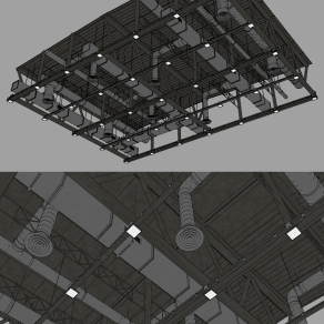 工业风舞台钢架顶棚管道su草图模型下载