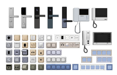 现代开关插座密码锁电子锁可视电话组合su草图模型下载