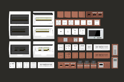 现代插座开关面板，电闸箱su草图模型下载