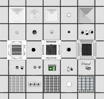 现代空调出风口天花机格栅灯矿棉板，换气扇组合su草图模型下载