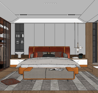 现代卧室主人房su草图模型下载