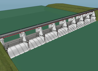 现代堤坝,河堤,水库su草图模型下载