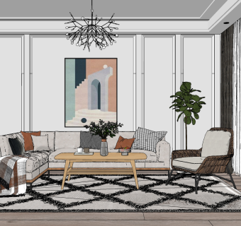 北欧布艺转角沙发,su草图模型下载