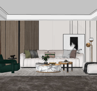 现代布艺沙发组合su草图模型下载