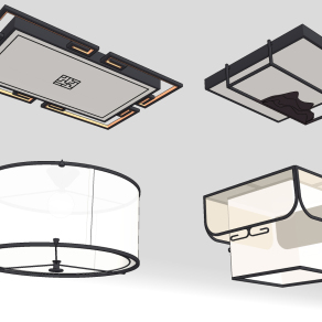 新中式吸顶灯组合su草图模型下载