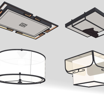 新中式吸顶灯组合su草图模型下载