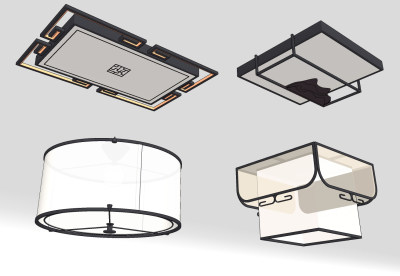 新中式吸顶灯组合su草图模型下载