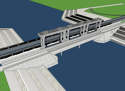 现代水坝 水库，水闸su草图模型下载