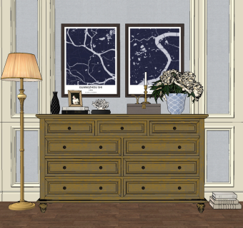 美式欧式玄关餐边柜su草图模型下载