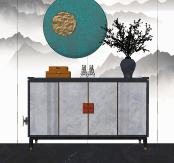 新中式玄关餐边柜,su草图模型下载