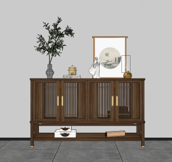 新中式古典边柜餐边柜su草图模型下载