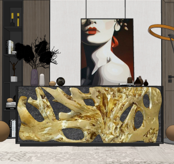 现代新古典边柜玄关柜su草图模型下载