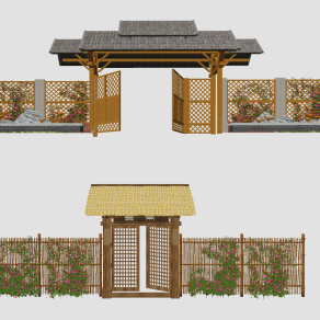 新中式山庄，度假村民宿牌楼牌坊门楼子，大门,su草图模型下载