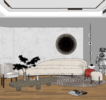 现代布艺弧形异形沙发su草图模型下载