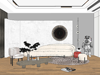 现代布艺弧形异形沙发su草图模型下载