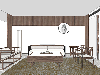 新中式古典实木家具沙发su草图模型下载